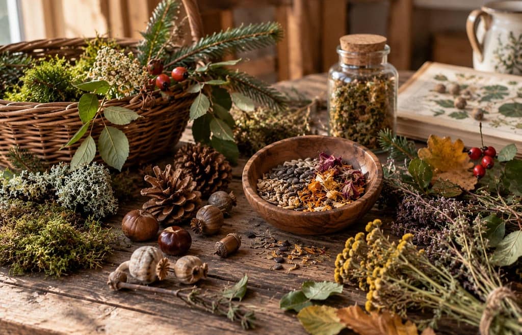 adventskalender selber machen ideen mit gesammelten kräutern und planzen (KI-generiertes Bild)
